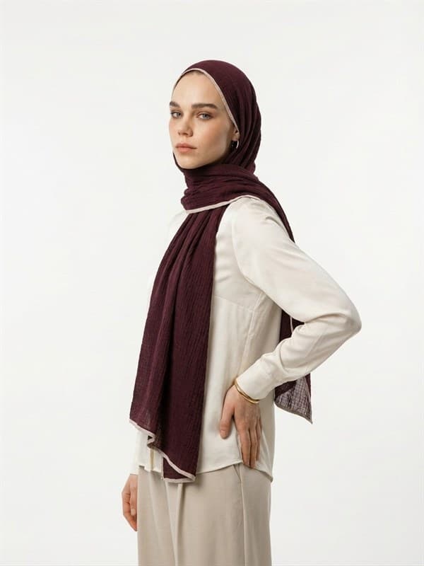 Bordo Müslin Şal