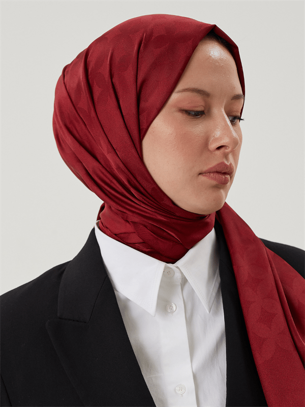 Bordo Rise Desen Jakar Şal