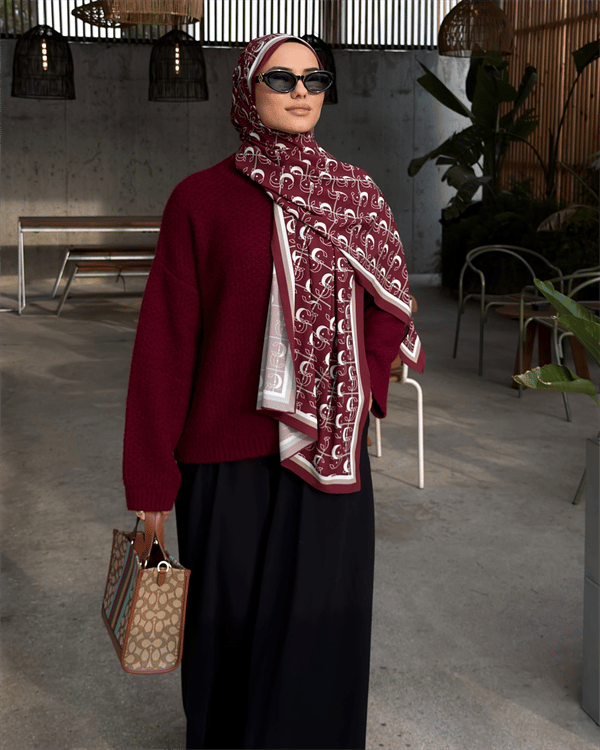 Bordo Royal Vual İpek Şal - görsel 4