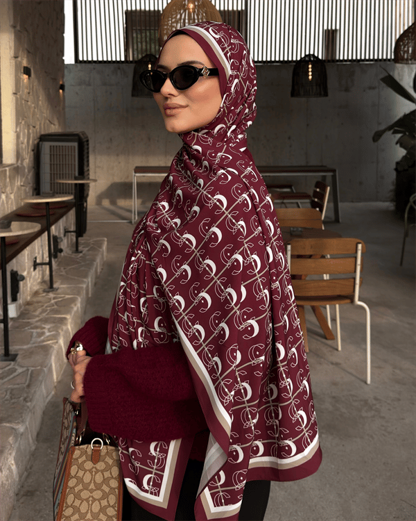 Bordo Royal Vual İpek Şal - görsel 3