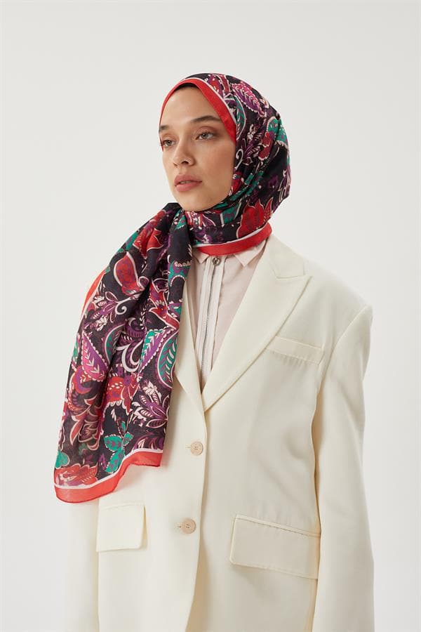 Bordo & Siyah Retro Desen Şal - görsel 5