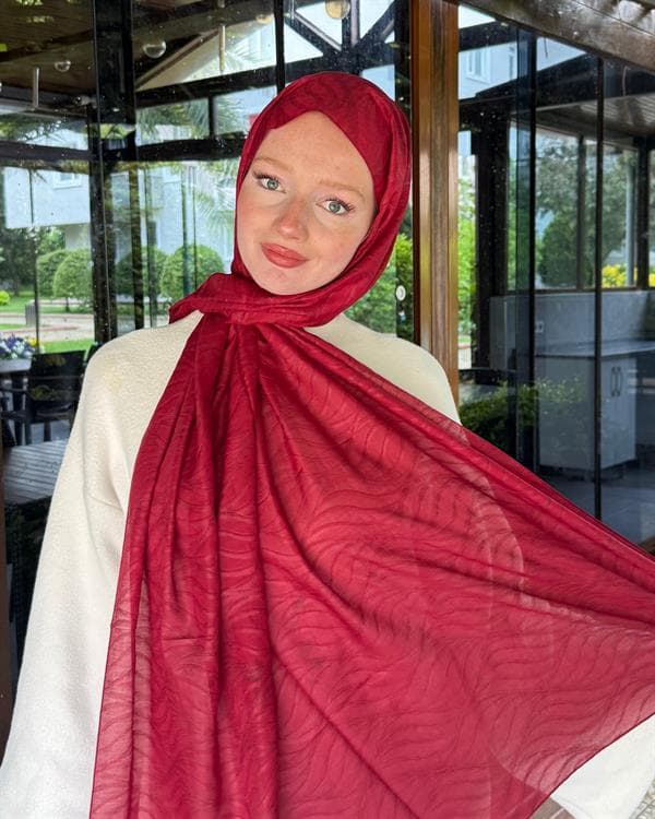 Bordo Su Yolu Lyocell Bambu Jakar Şal - görsel 4