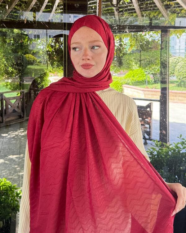 Bordo Zikzak Lyocell Bambu Jakar Şal