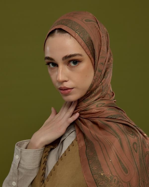 Bronz Şafak & Orman Yeşili Hürrem Desen Şal - 20