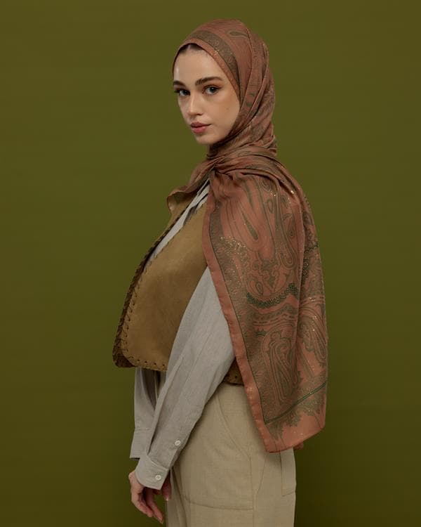 Bronz Şafak & Orman Yeşili Hürrem Desen Şal - 20 - görsel 5