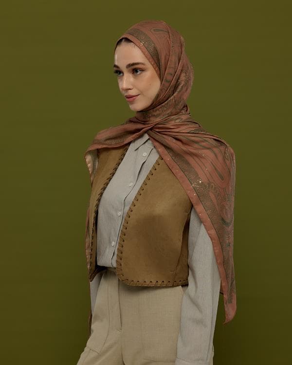 Bronz Şafak & Orman Yeşili Hürrem Desen Şal - 20 - görsel 4
