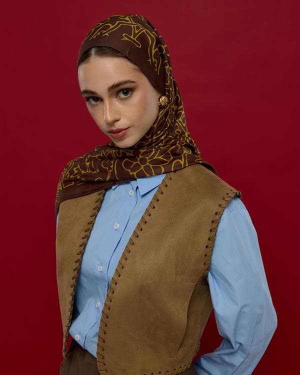 Buhur Kahvesi & Saf Sarı Harem Rüyası Desen Şal - 43 - görsel 4