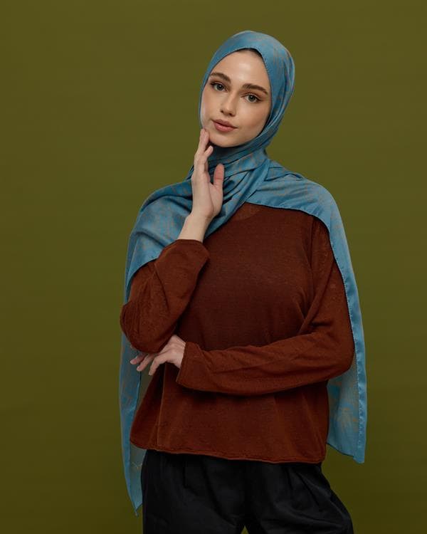 Çakıl Mavisi & Tarçın Dumanı Harem Rüyası Desen Şal - 51 - görsel 5