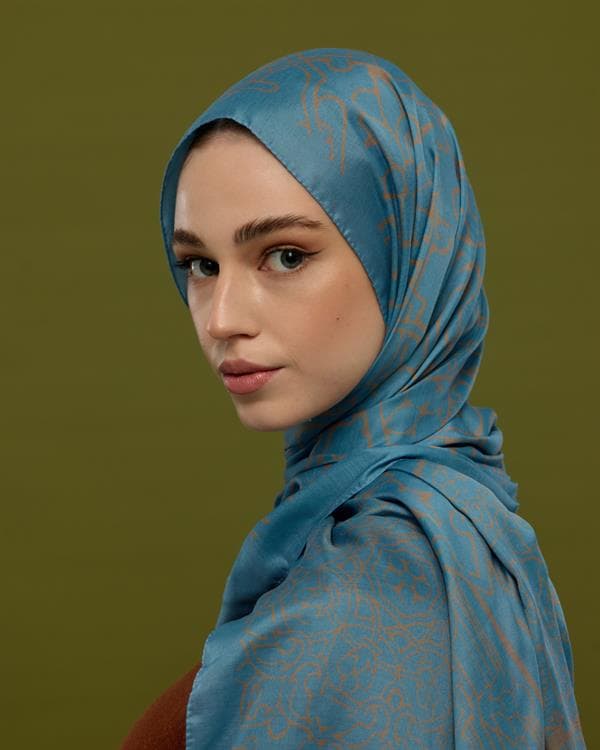 Çakıl Mavisi & Tarçın Dumanı Harem Rüyası Desen Şal - 51 - görsel 4