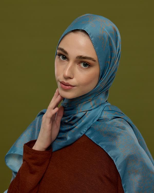 Çakıl Mavisi & Tarçın Dumanı Harem Rüyası Desen Şal - 51