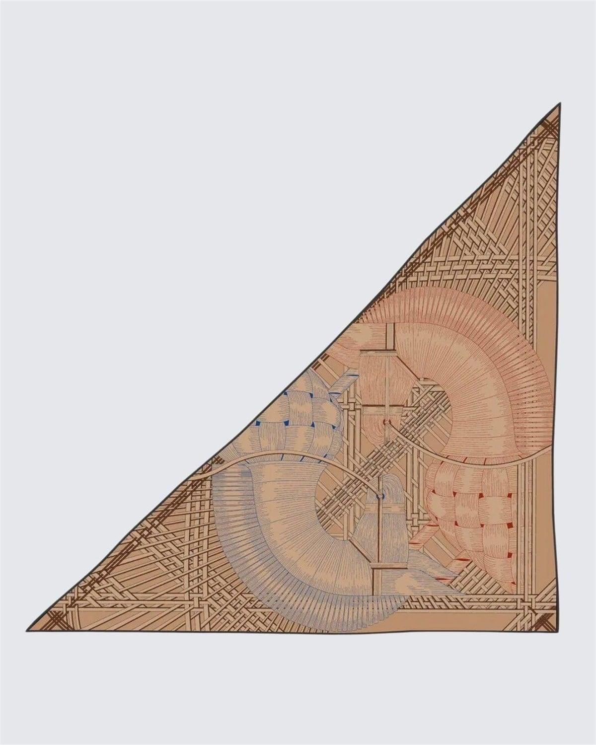 Camel & Vizon - Geometrik Hasır Desenli Kaşmir Omuz Şalı
