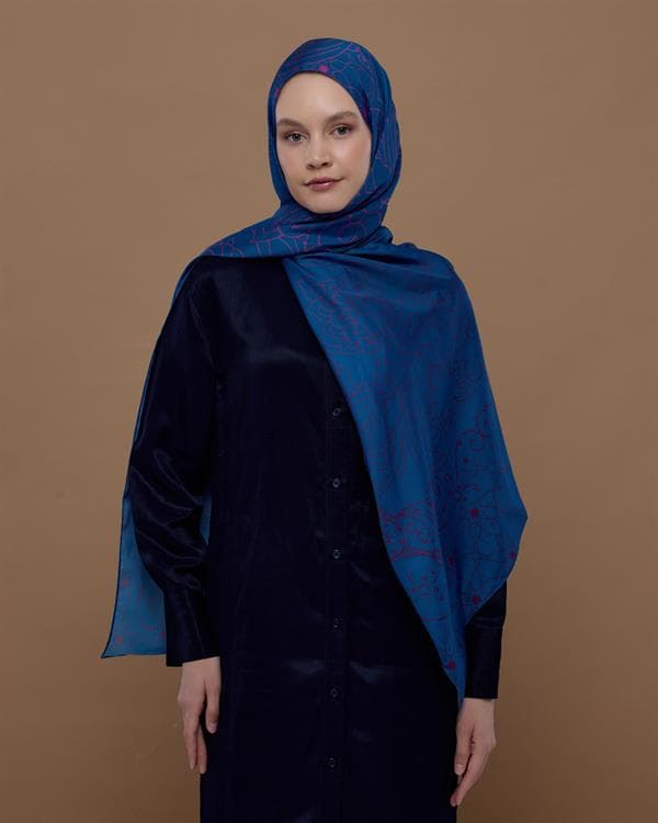 Çini Mavisi & Şakayık Pembesi Efsunlu Desen Şal - 05 - görsel 3