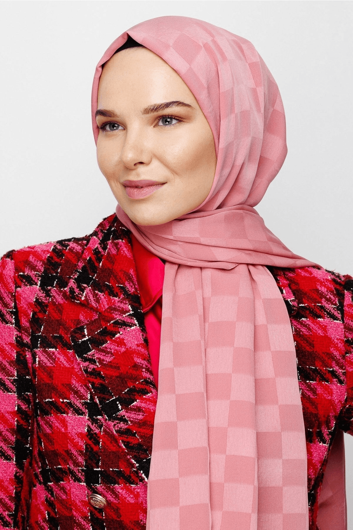 Pembe Dama Desen İpeksi Jakar Şal - görsel 3
