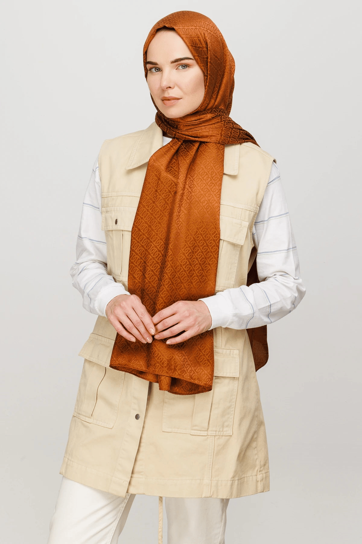 Bakır Forever Desen Parlak Jakar Şal - görsel 3