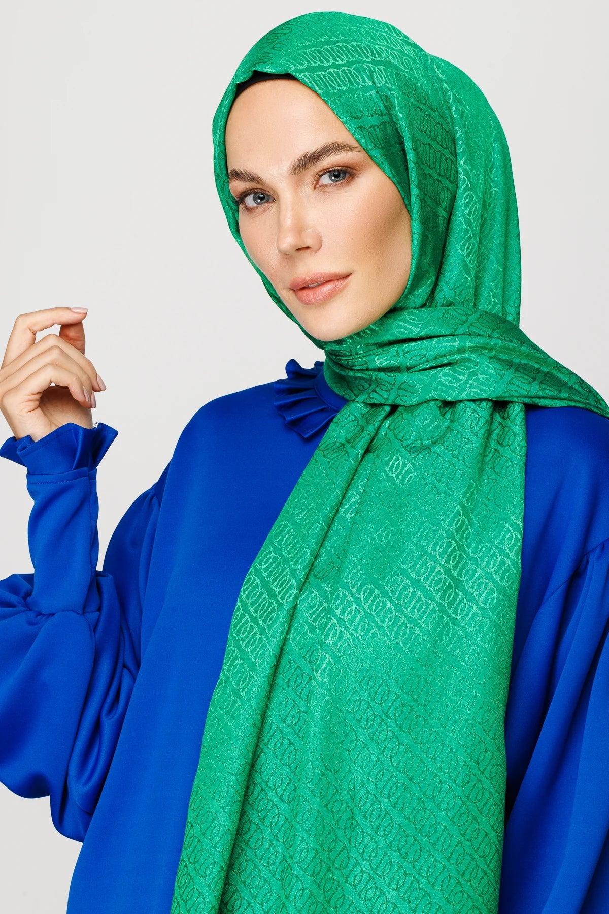 Benetton Yeşili Forever Desen Parlak Jakar Şal