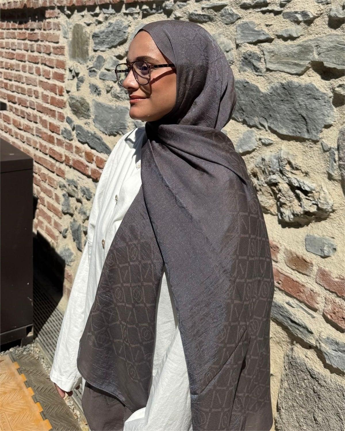 Koyu Füme Imannoor Matris Desen Pamuk Jakar Şal