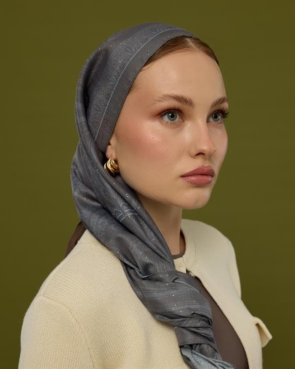 Füme Kahve & Buz Mavi Hürrem Desen Şal - 50