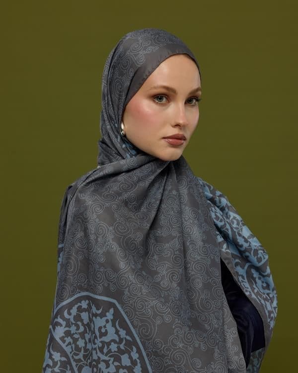 Füme Kahve & Buz Mavi Saraylı Desen Şal - 50