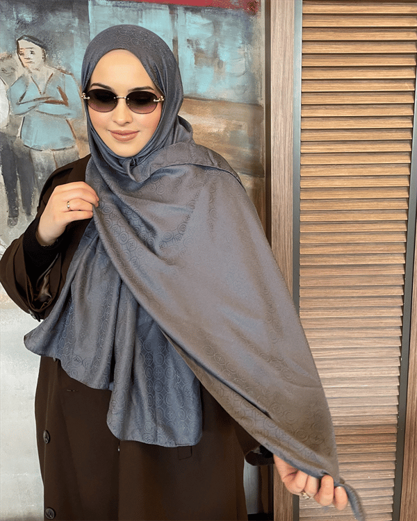 Füme Luxe Desen Jakar Şal
