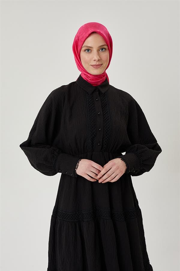 Fuşya F Desen Parlak Jakar Eşarp - görsel 3