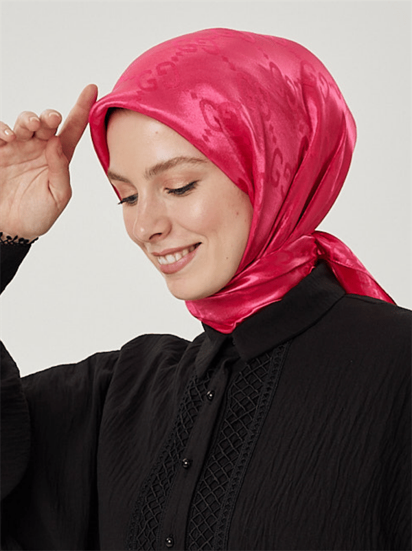 Fuşya G Desen Parlak Jakar Eşarp