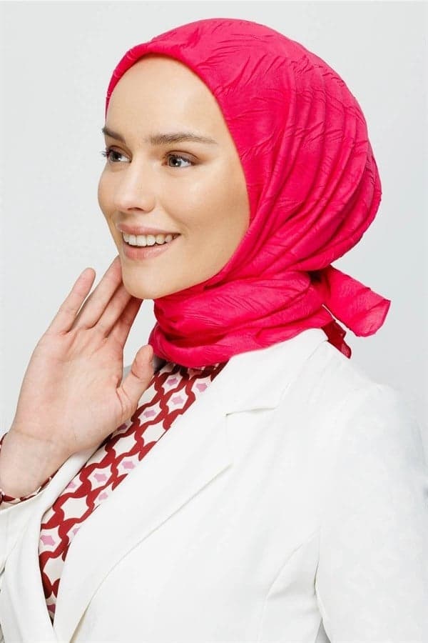 Fuşya Piliseli Bambu Eşarp