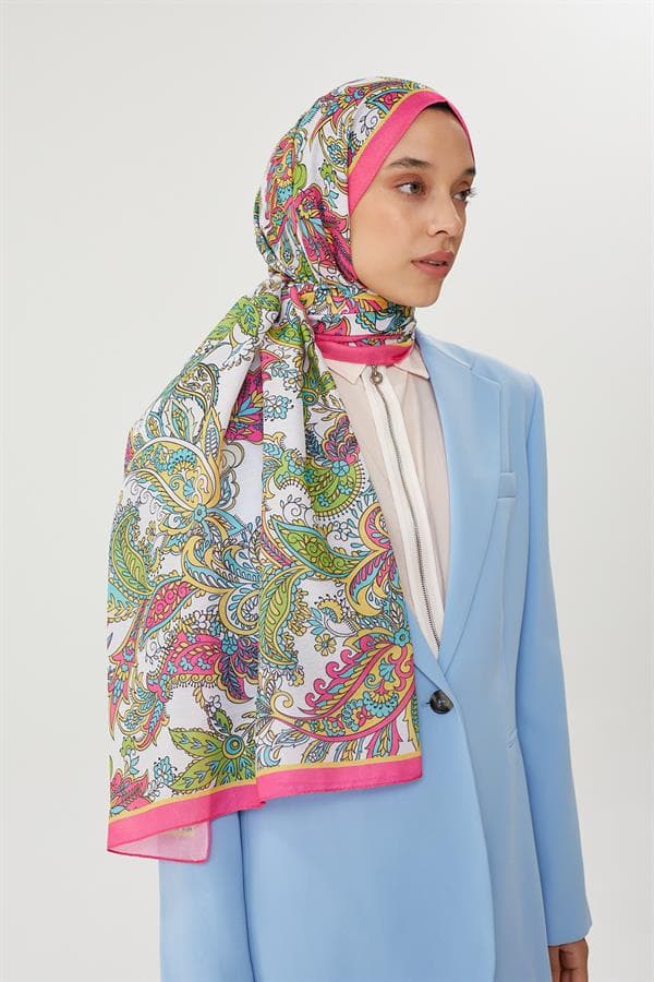 Fuşya & Taş Retro Desen Şal - görsel 5