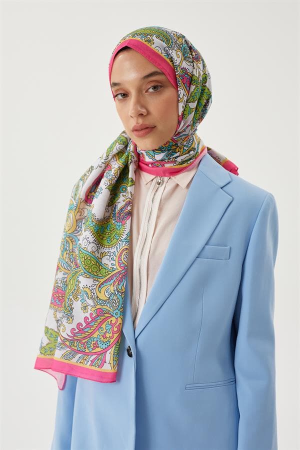 Fuşya & Taş Retro Desen Şal - görsel 6