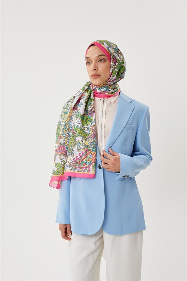 Fuşya & Taş Retro Desen Şal - görsel 3