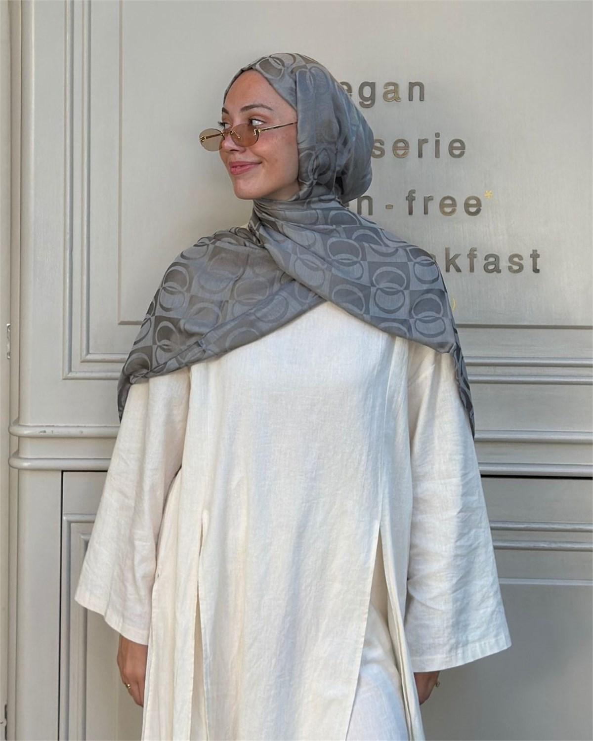 Gri Imannoor Büyük Dama Desen Pamuk Jakar Şal