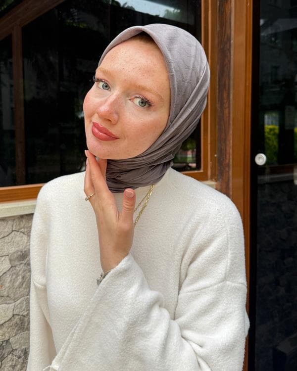Gri Zikzak Lyocell Bambu Jakar Eşarp