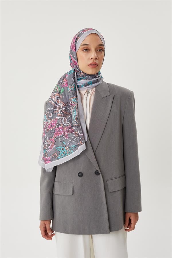Gümüş & Gri Retro Desen Şal - görsel 3