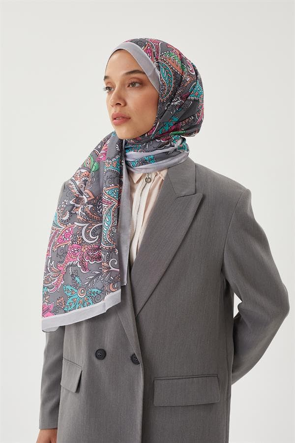 Gümüş & Gri Retro Desen Şal - görsel 6