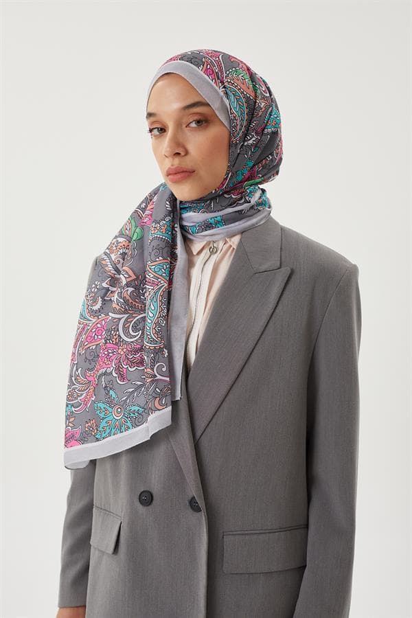 Gümüş & Gri Retro Desen Şal - görsel 7