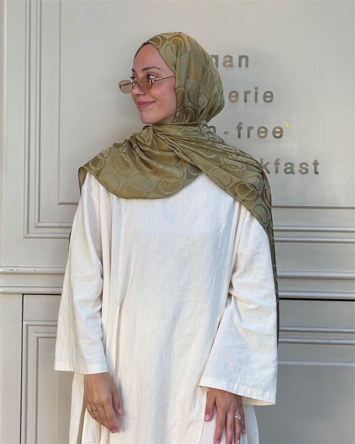 Haki Imannoor Büyük Dama Desen Pamuk Jakar Şal