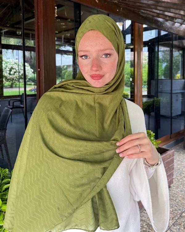 Haki Zikzak Lyocell Bambu Jakar Şal