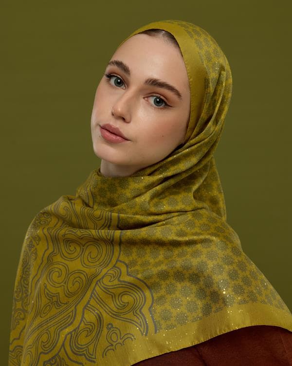 Hasat Sarısı & Kurşun Gri Bala Hatun Desen Şal - 46