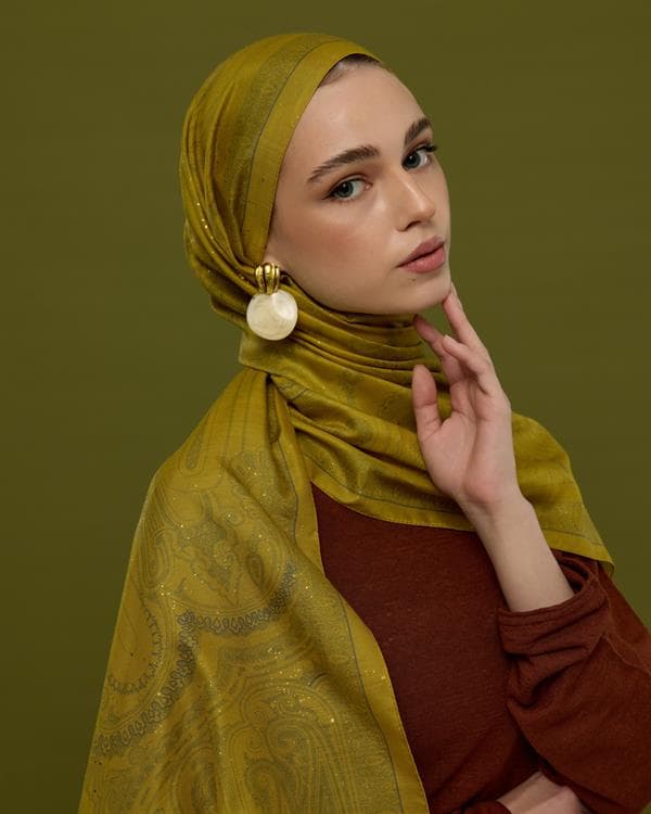 Hasat Sarısı & Kurşun Gri Hürrem Desen Şal - 46 - görsel 4