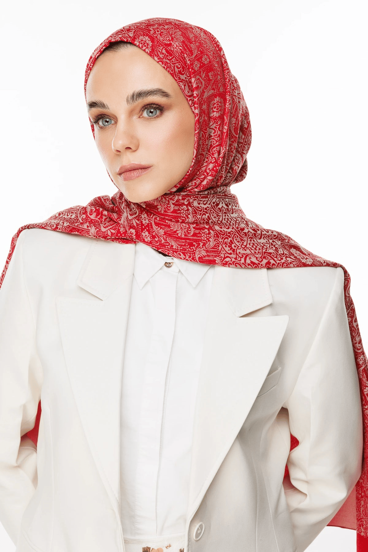 Bordo-Mint Yeşili Henna Desen Çift Taraflı Şal - görsel 3