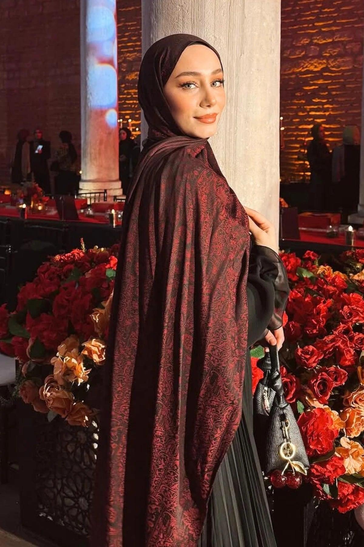 Siyah-Bordo Henna Desen Çift Taraflı Şal - görsel 3