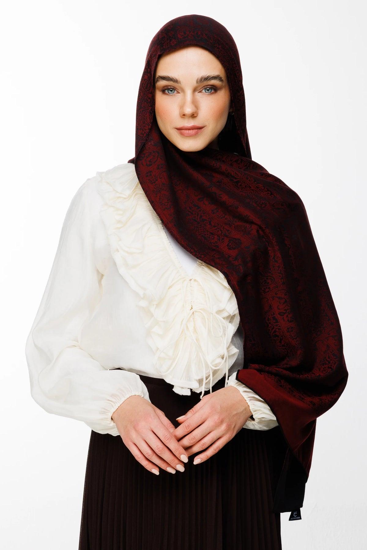 Siyah-Bordo Henna Desen Çift Taraflı Şal