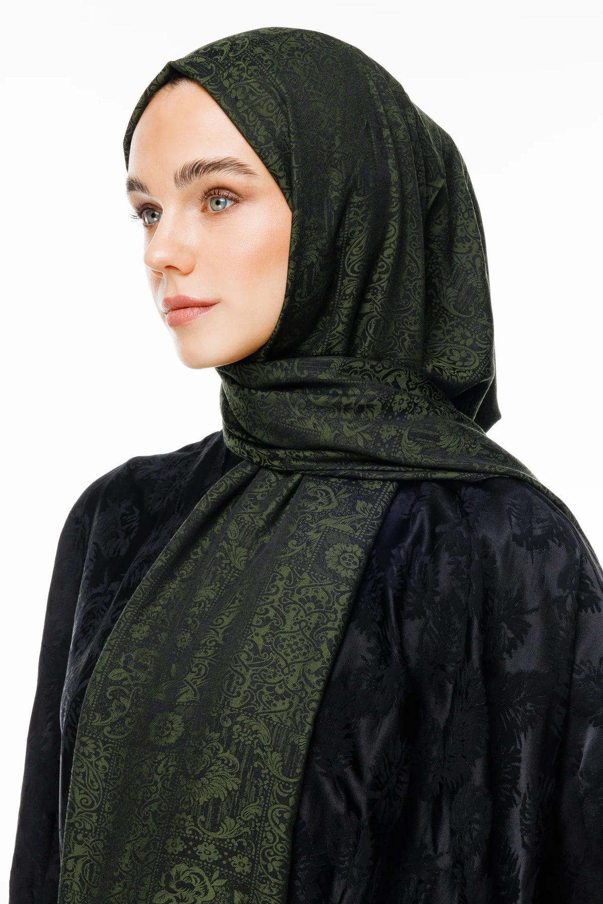 Siyah-Haki Henna Desen Çift Taraflı Şal