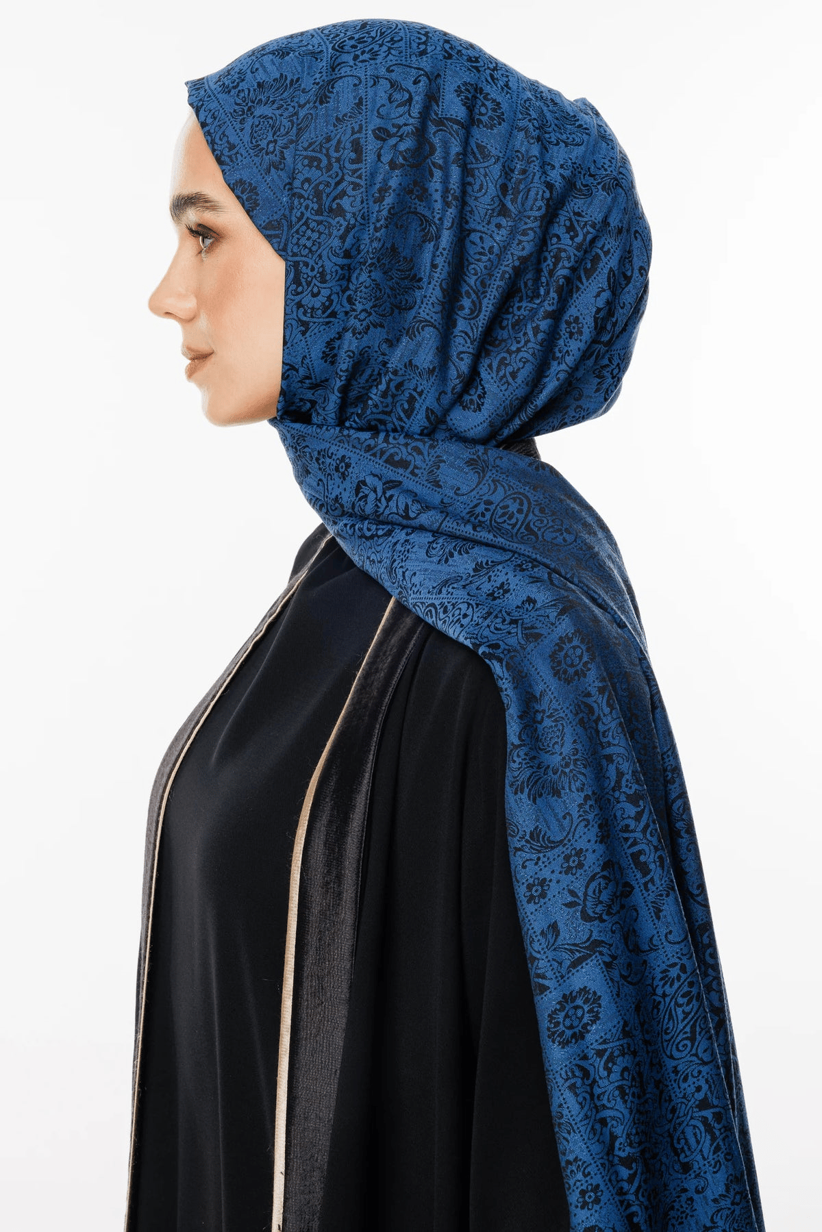 Siyah-İndigo Henna Desen Çift Taraflı Şal - görsel 3