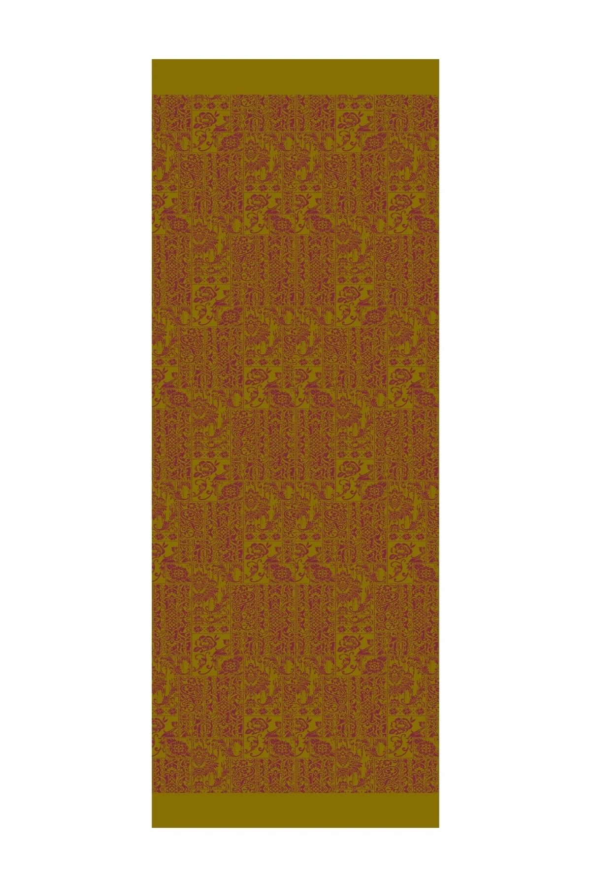 Yağ Yeşili-Mürdüm Henna Desen Çift Taraflı Şal