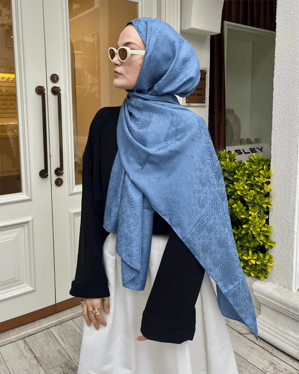İndigo Lavin Desen Jakar Şal