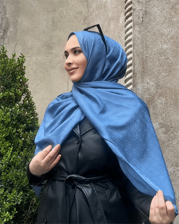 İndigo Luxe Desen Jakar Şal