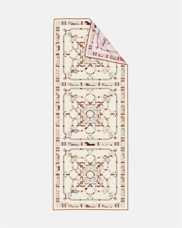 İthal Bej & Pudra H Horse Desen Twill İpek Şal