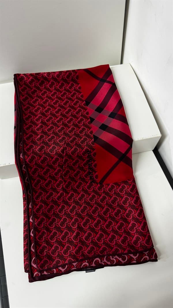 İthal Bordo B Classic Desen Twill İpek Eşarp