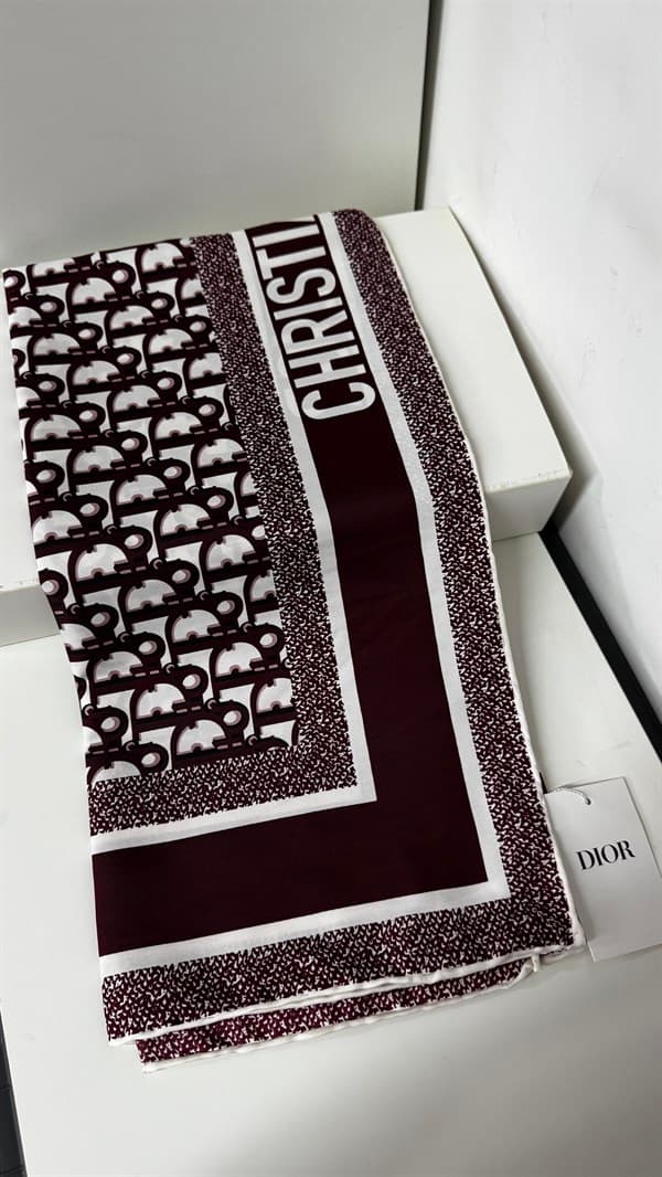 İthal Bordo CD Monogram Desen Twill İpek Eşarp