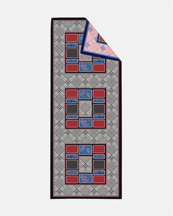 İthal Gri & Toz Pembe B Desen Twill İpek Şal